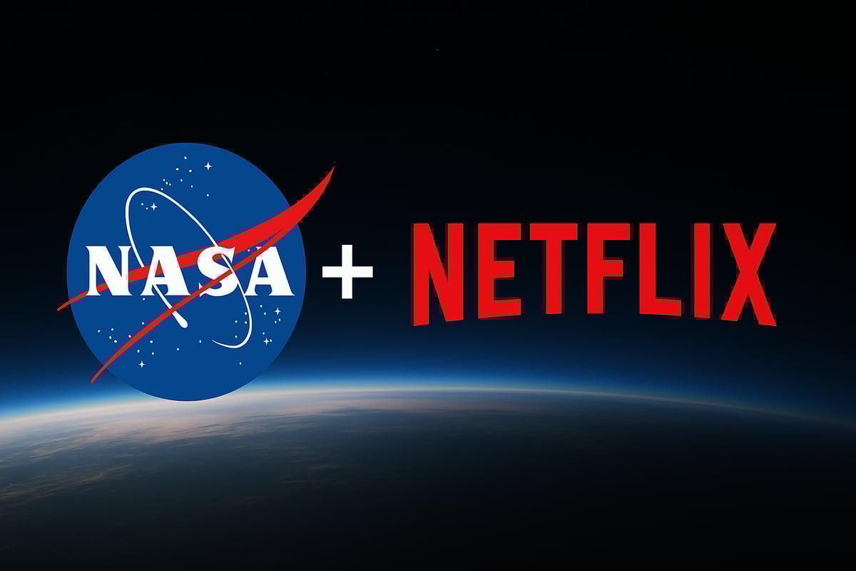 NASA and Netflix logos side by side over a space background with Earth’s curvature below, symbolizing their new streaming partnership
