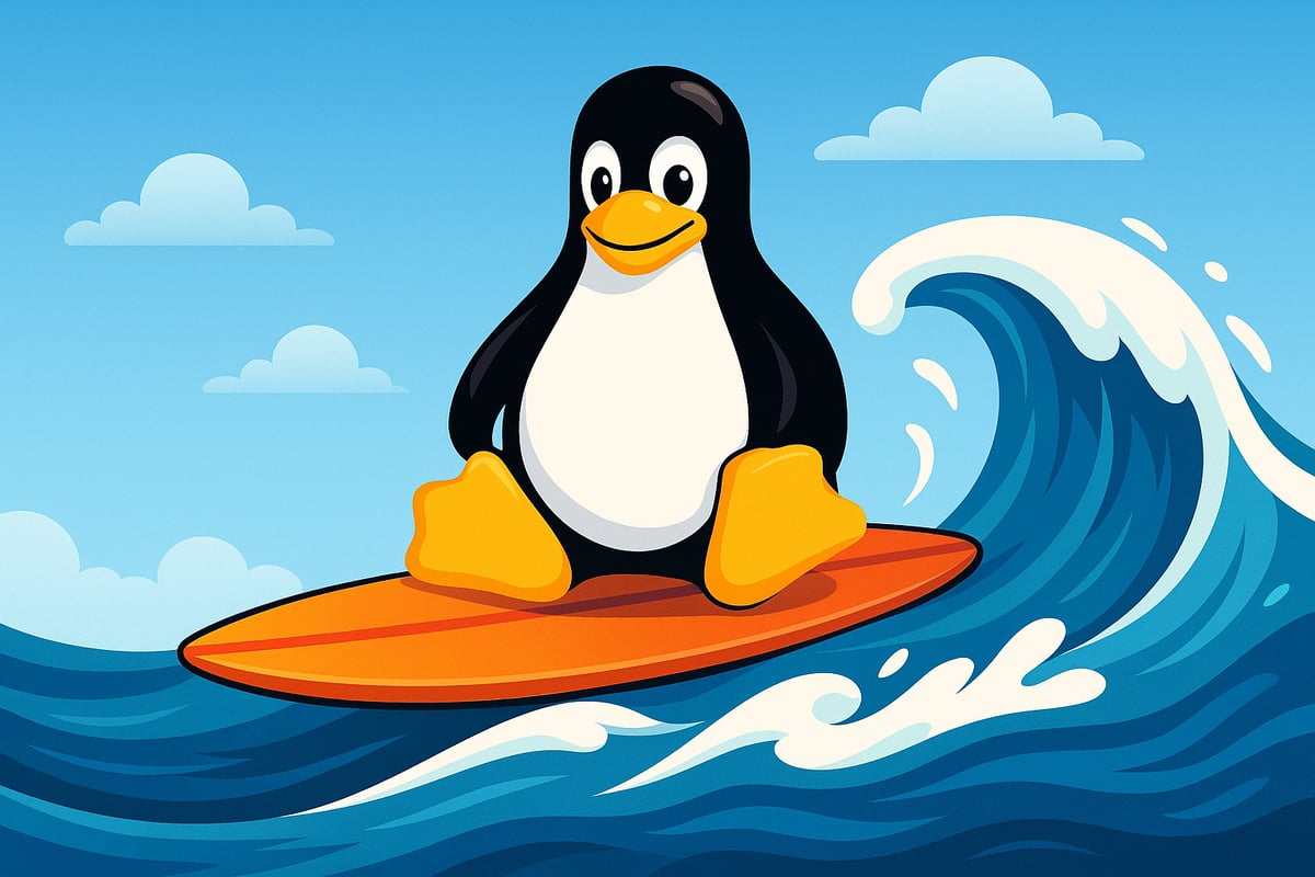 linux 6 16 tux surfing